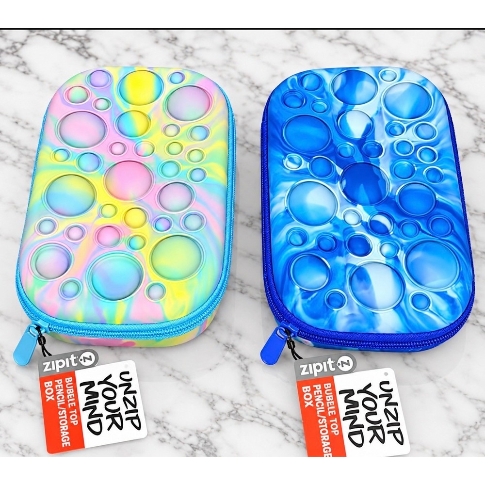 Zipit Bubble Top Pencil Case Kids Blue Pink Set NEW Sensory Fidget Storage Box